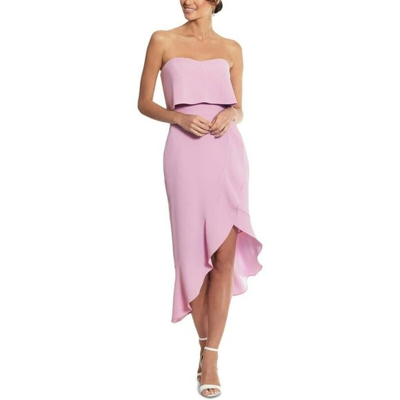 xscape strapless ruffle flounce dress